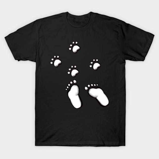 The best Mother’s Day gifts 2022, Foot prints paw prints Cute feet and Paw print pattern, black and white monochrome T-Shirt by Artonmytee